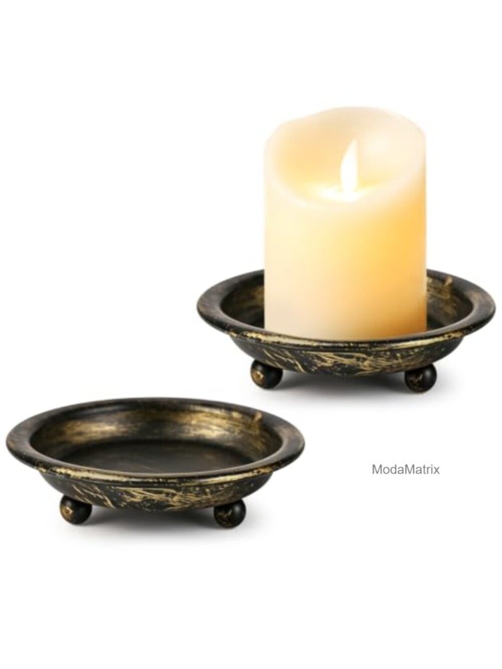 Metal Pillar Candle Holder Set of 2 Decorative Tray for 3in Candles